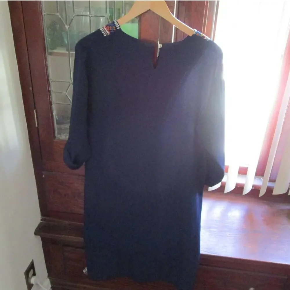 Berne Navy Embroidered Tunic Dress Hi-Low Modest Size L